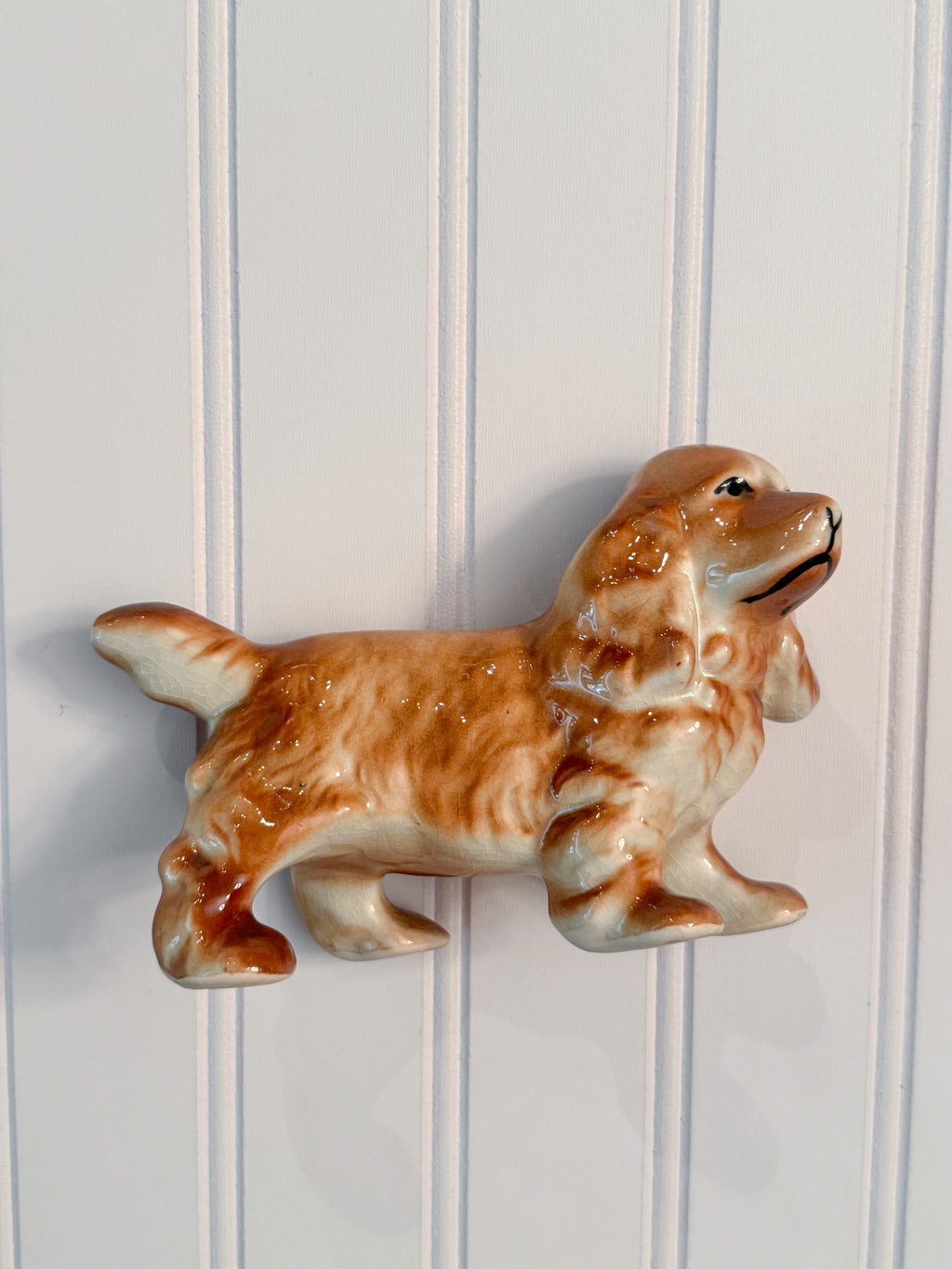 Vintage Porcelain Spaniel Figurine Orange & White Dog Statue