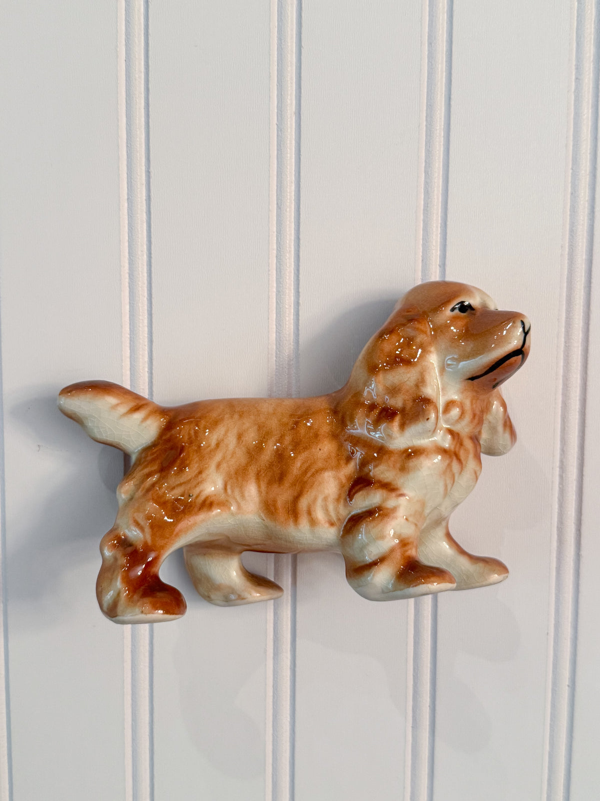 Vintage Porcelain Spaniel Figurine Orange & White Dog Statue