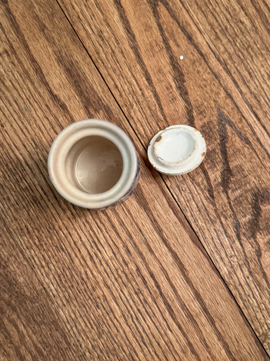 Antique German Muskat Nutmeg Spice Jar | Blue & White Stoneware Canister with Lid
