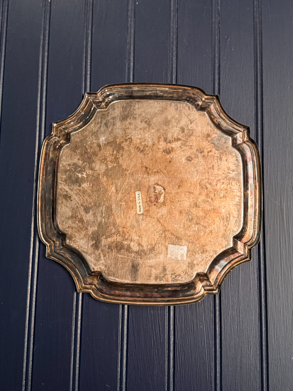 Vintage Silver-Plated Serving Tray | Ornate Etched Round Tray | Made in U.S.A.