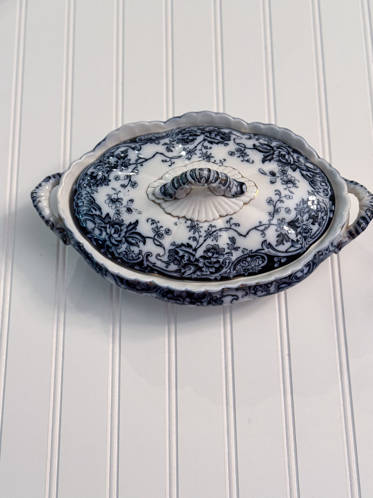 Antique Losol Ware Chatsworth Covered Tureen | Keeling & Co. English Blue Transferware