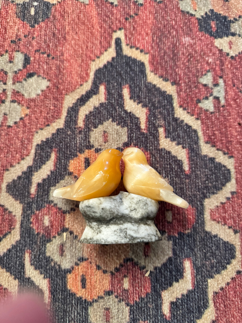 Vintage Carved Stone Lovebirds on Marble Base