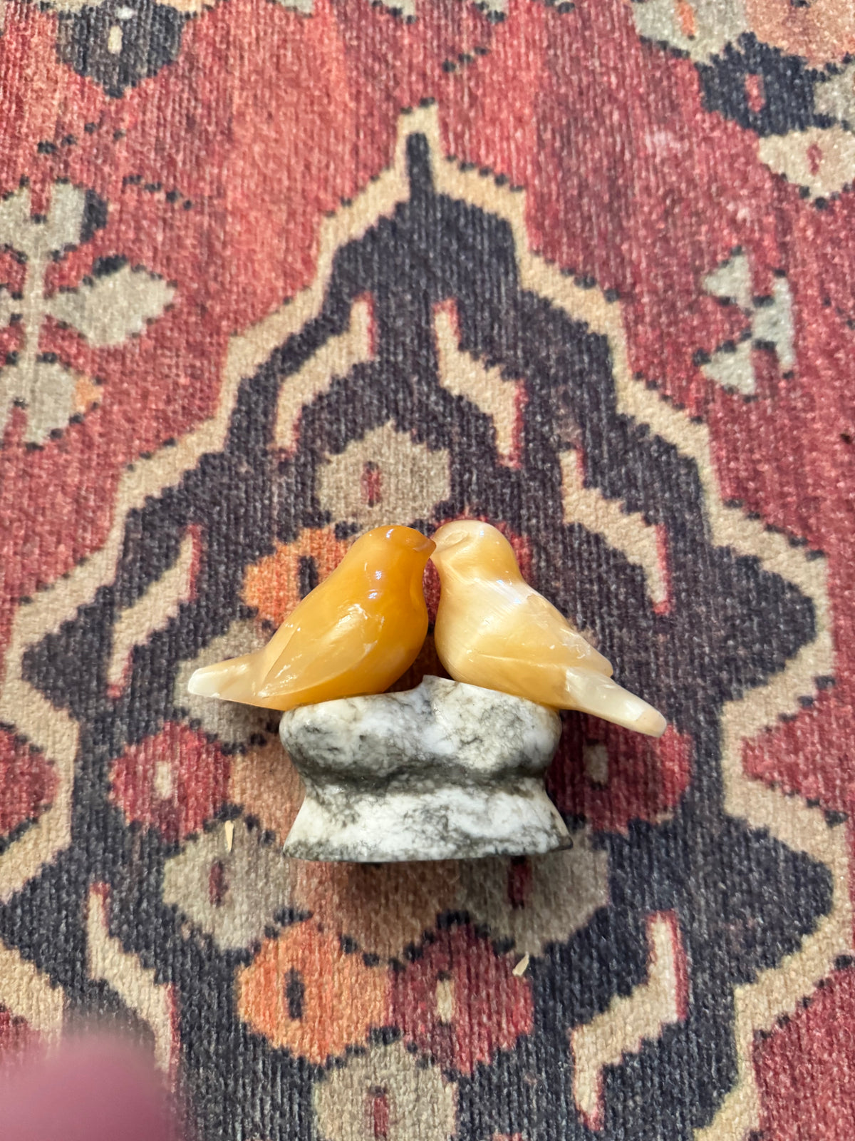 Vintage Carved Stone Lovebirds on Marble Base