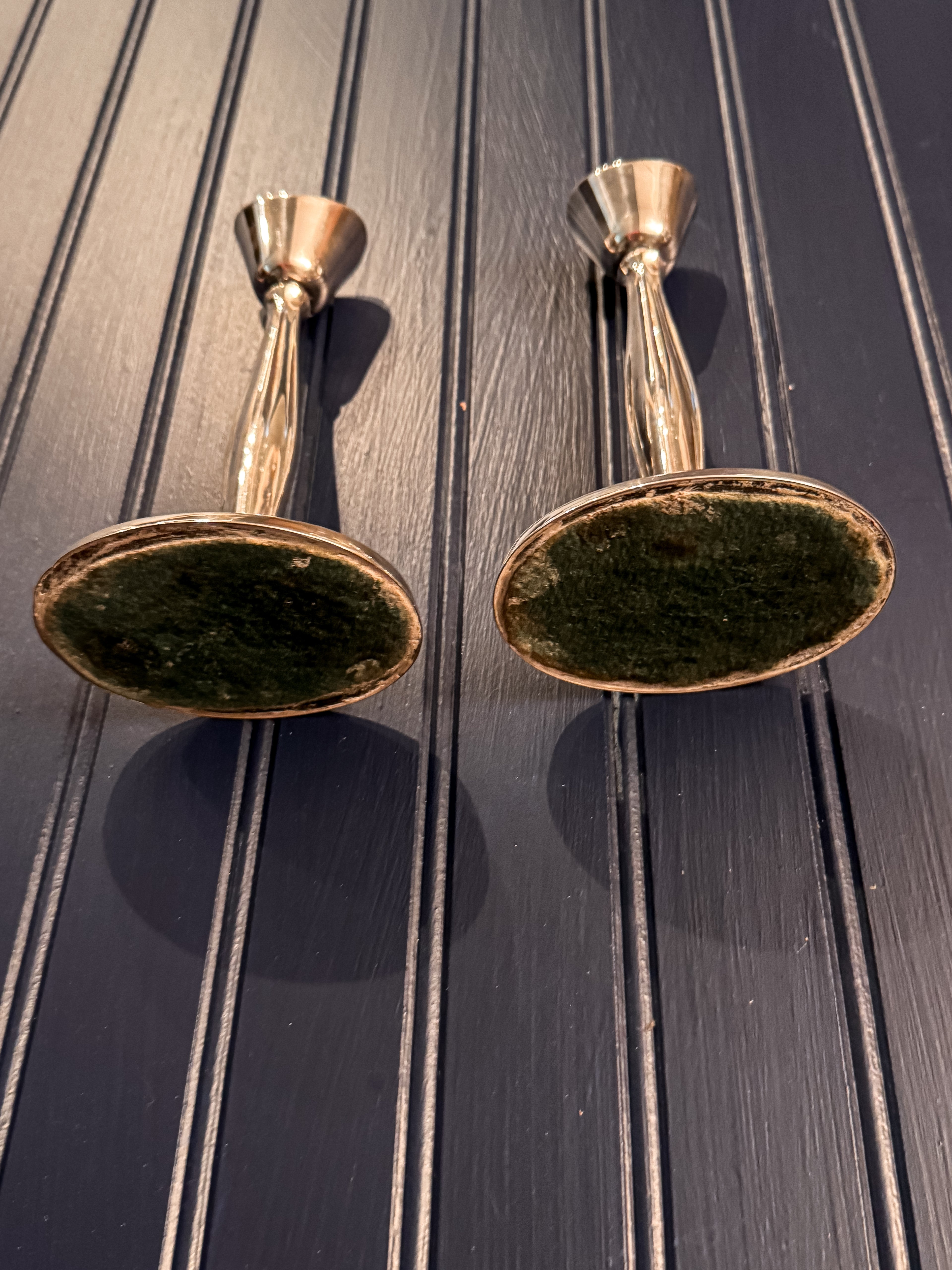 Pair of Vintage Danish Silver-Plated Taper Candlesticks | Christian Jensen Denmark | Mid-Century Modern