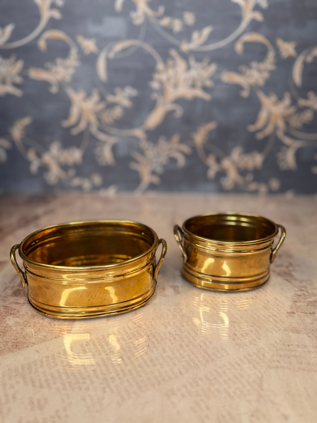 Vintage Brass Jardiniere Planter Pair Nesting Brass Cachepots