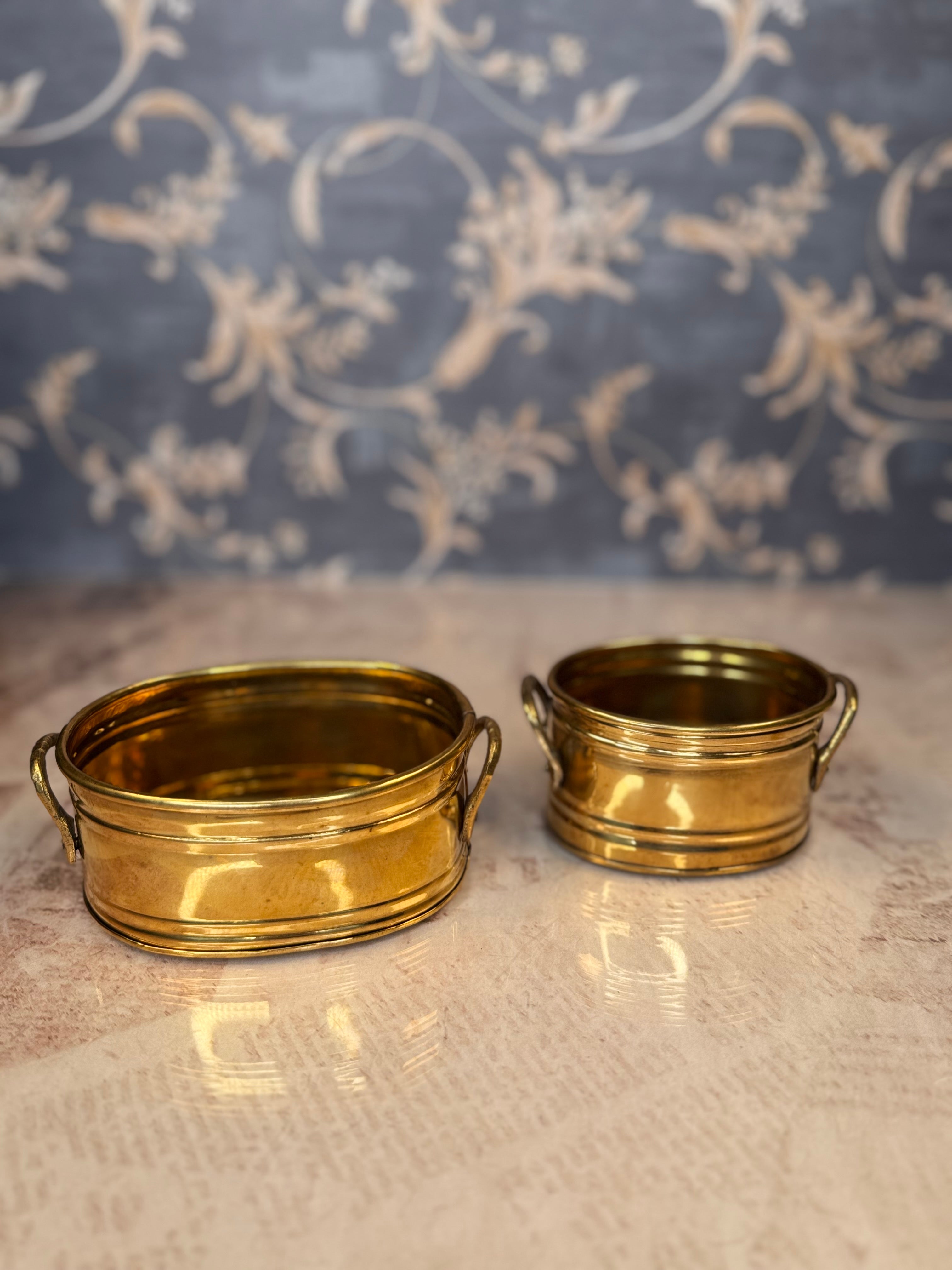 Vintage Brass Jardiniere Planter Pair Nesting Brass Cachepots