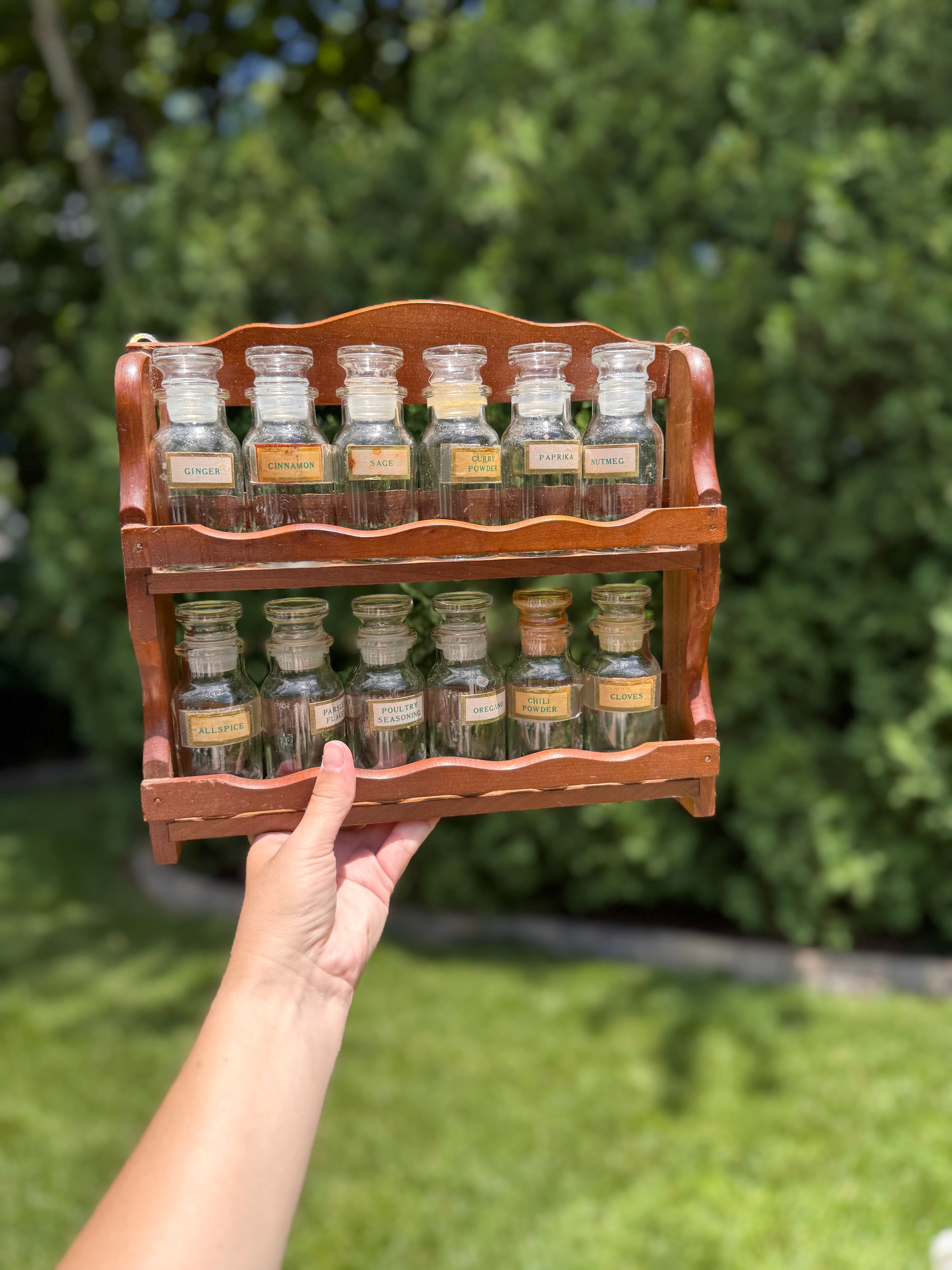 Mid-Century Woodpecker Woodware 12-Piece Spice Rack Set | Made in Japan