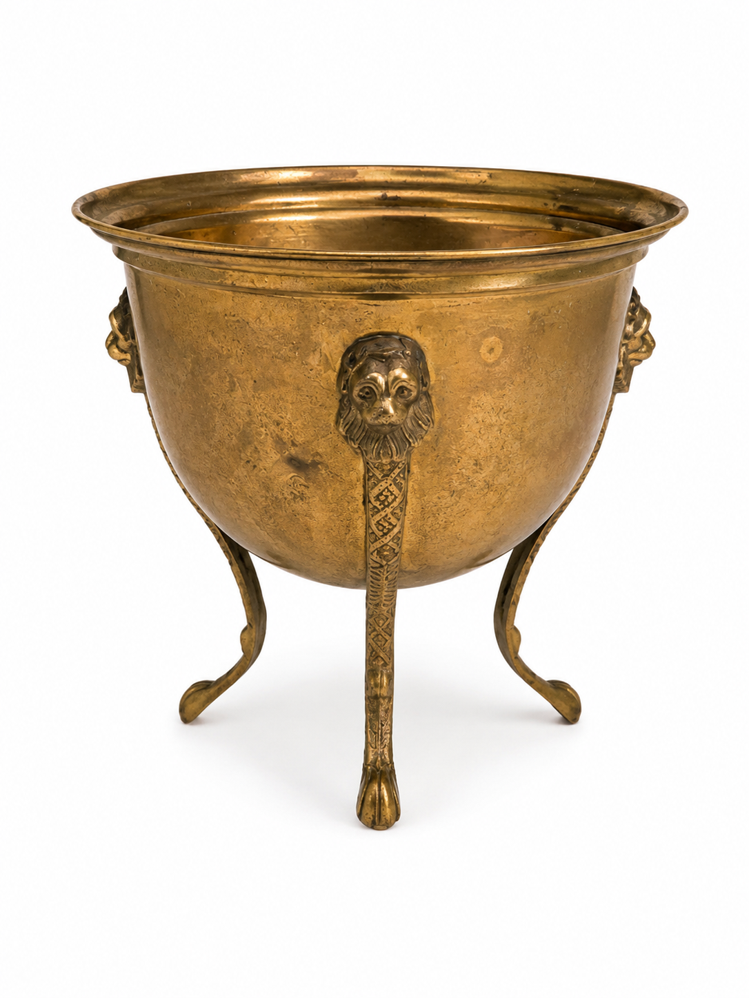 Vintage Solid Brass Lion Head Jardinière Planter | Lion Paw Feet | Made in India