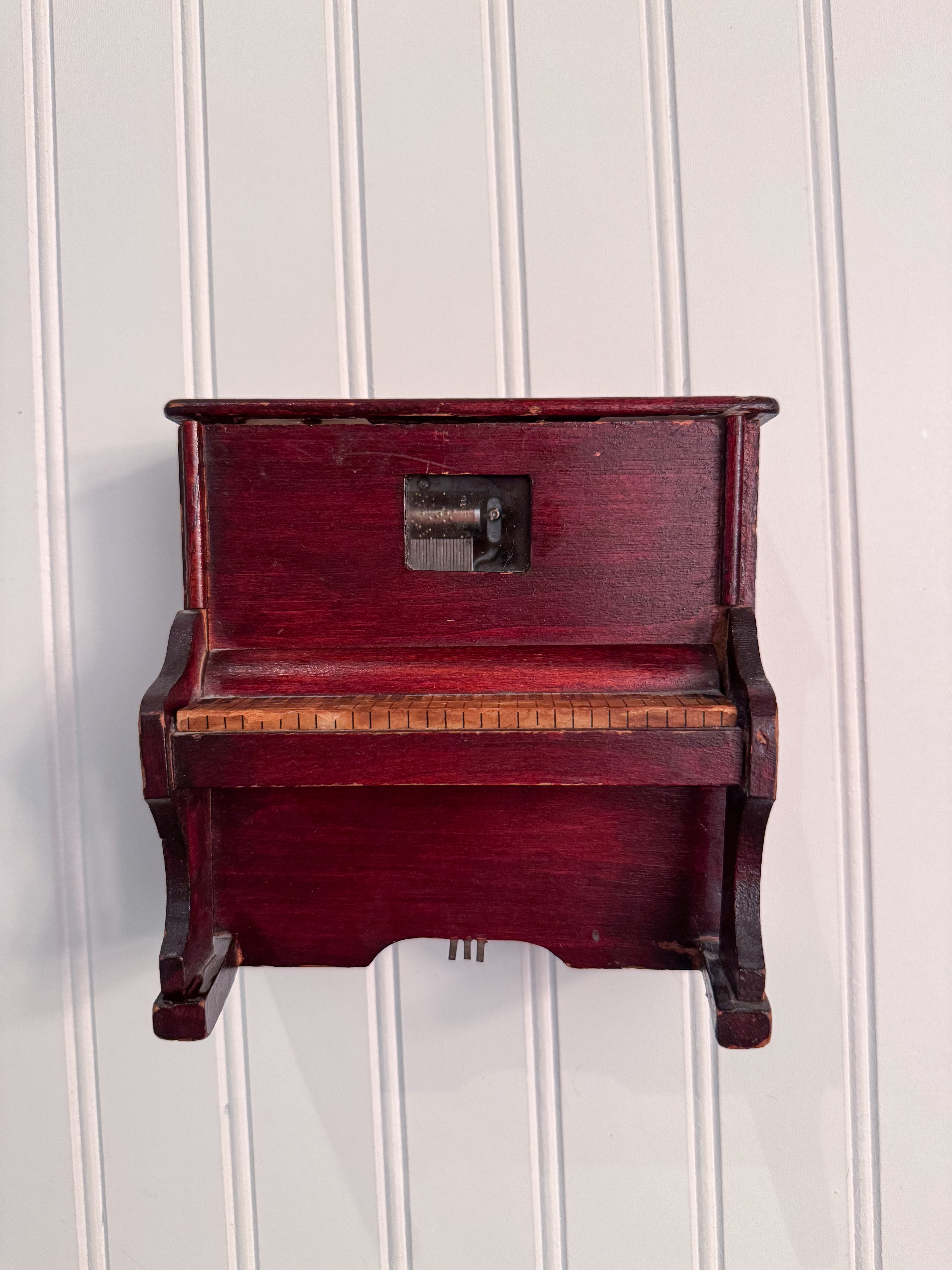 Vintage Wooden Musical Piano Box | Working Music Box | Mid-20th Century