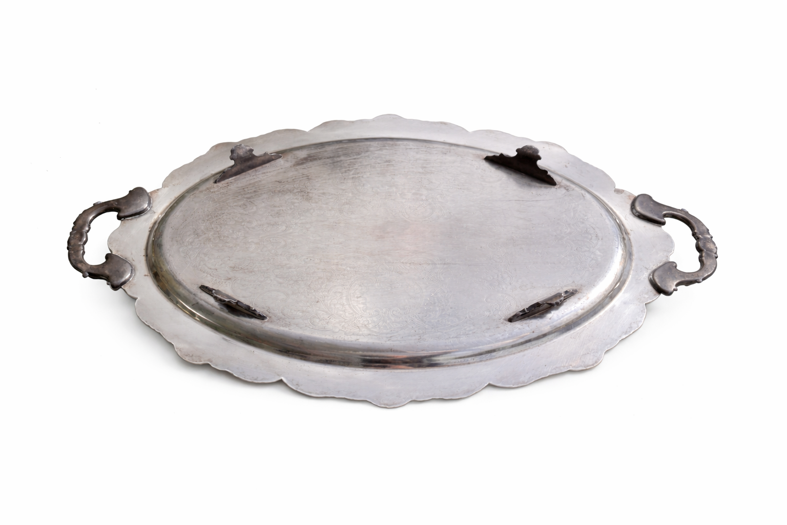 Large Ornate Silverplate Footed Serving Tray or Riser, Late Victorian/Edwardian