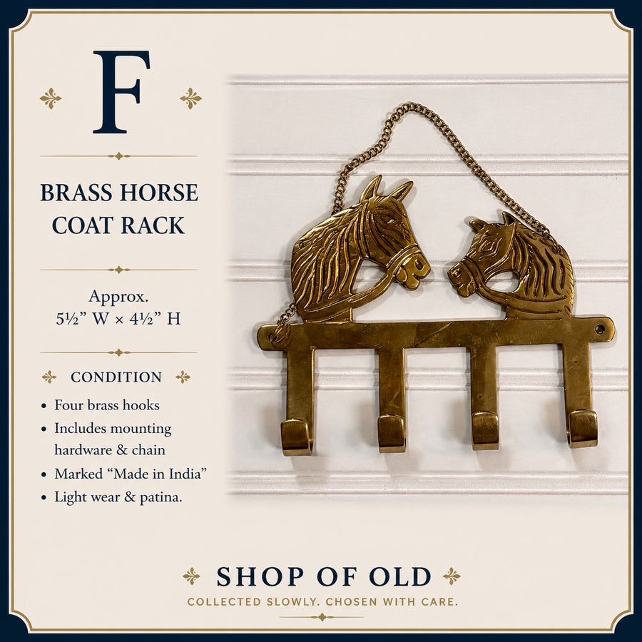 Vintage Solid Brass Horse Coat Rack | Equestrian Wall Hooks | Made in India