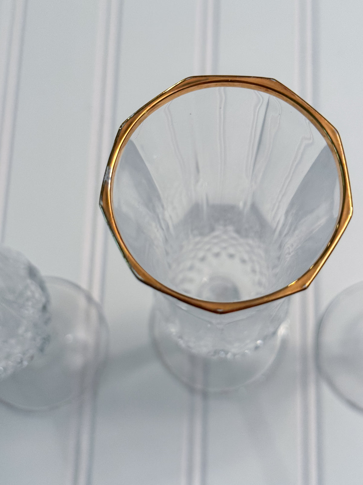 Vintage Gold-Rimmed Crystal Champagne Flutes, Set of 4 | Cut Crystal Stemware