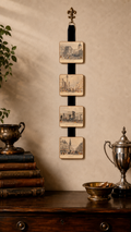 Vintage English London Landmark Coaster Wall Hanging | Lady Clare Lacquer Coasters on Velvet Ribbon