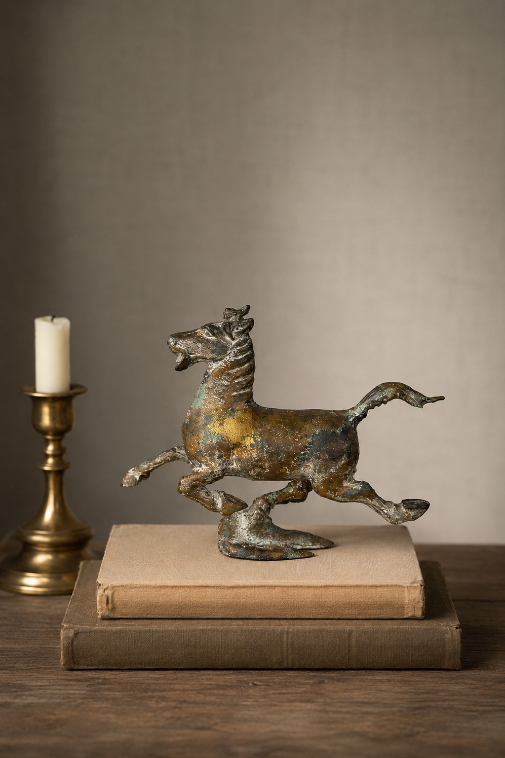 Cast Bronze Flying Horse Sculpture with Aged Patina — Inspired by Han Dynasty Form