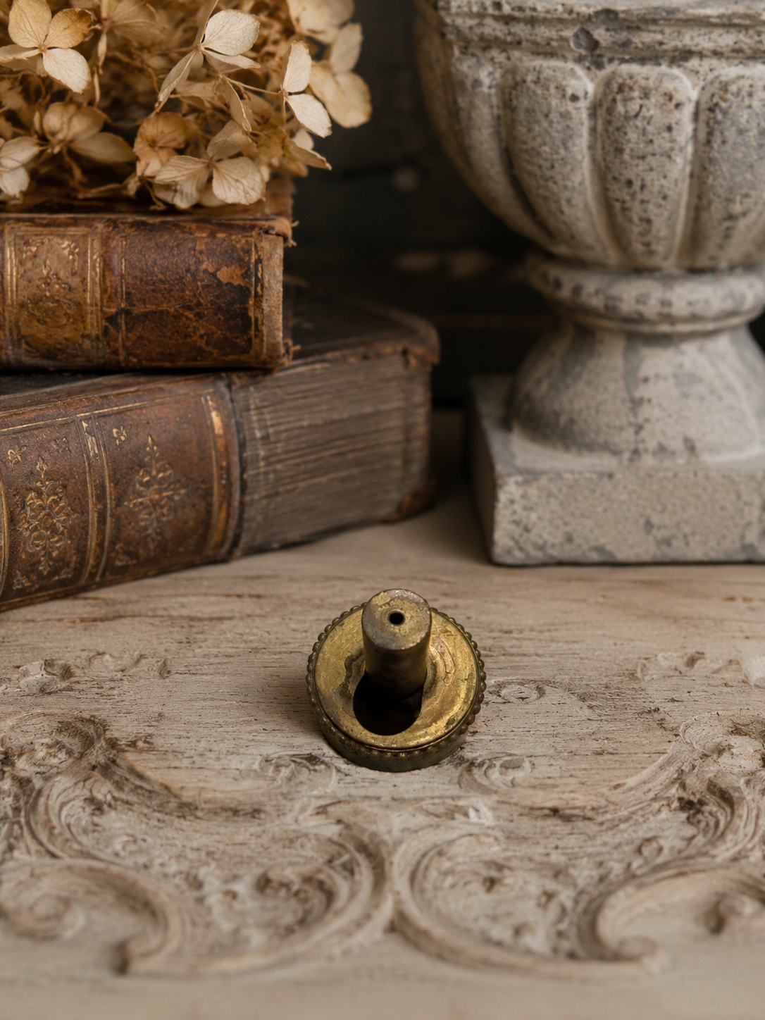 Antique Brass Rosette Finial Knob | Decorative Hardware Fragment