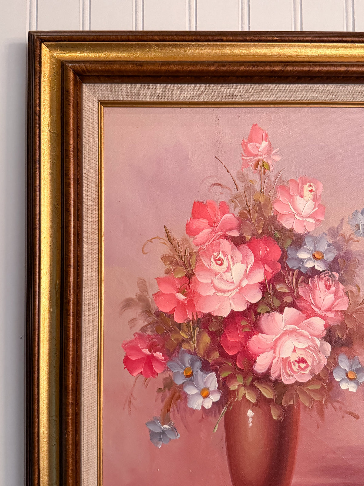 Signed Robert Cox Floral Oil Painting on Canvas | Vintage Gilt Wood Frame