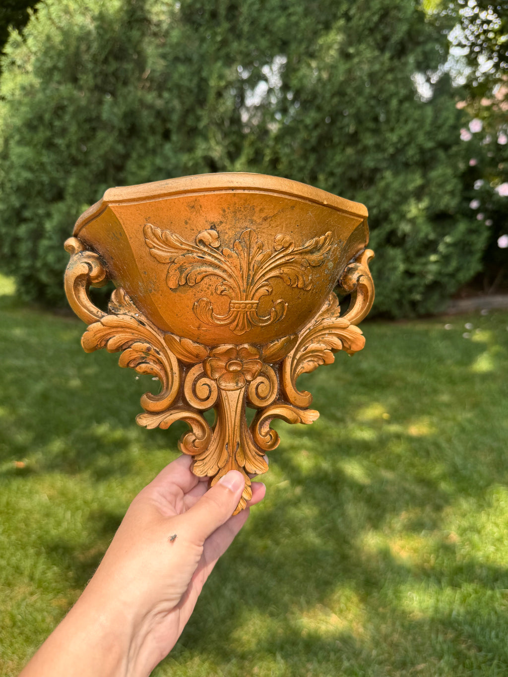Vintage Pair of 1978 HOMCO Gold Wall Pocket Planters | Hollywood Regency Wall Pockets