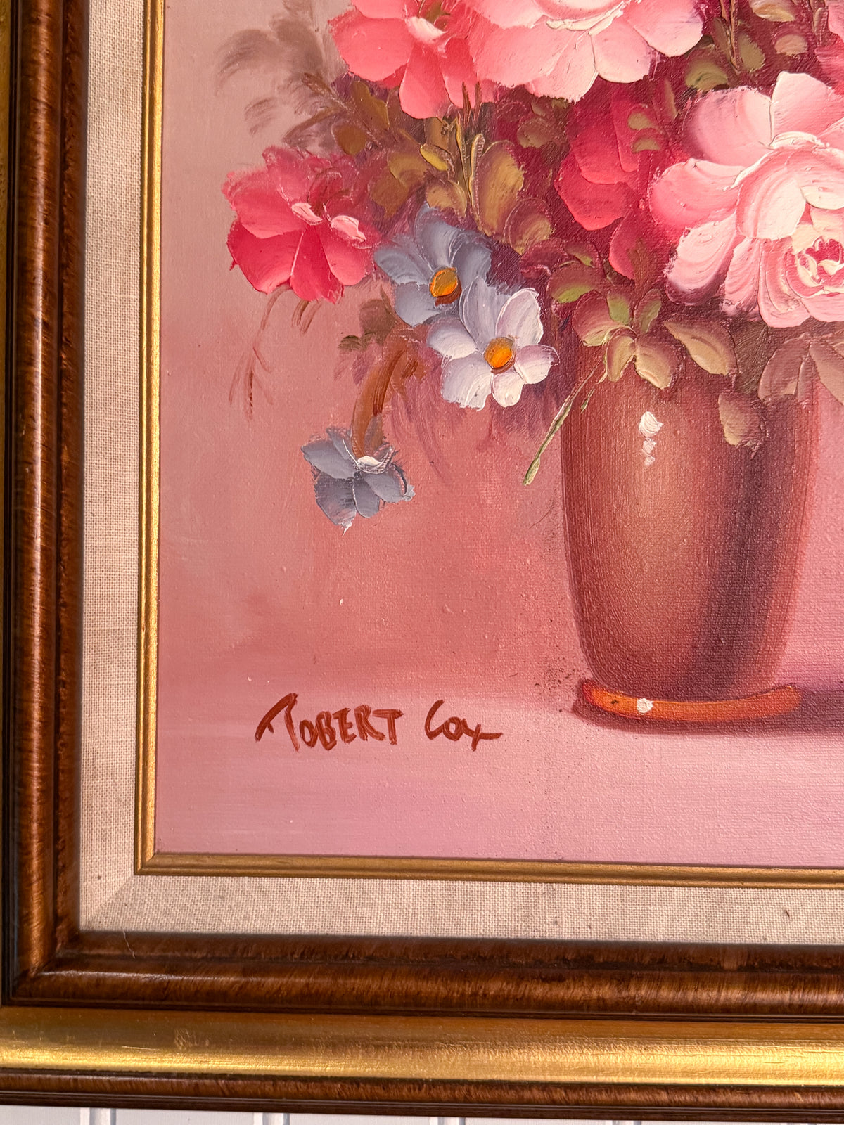 Signed Robert Cox Floral Oil Painting on Canvas | Vintage Gilt Wood Frame