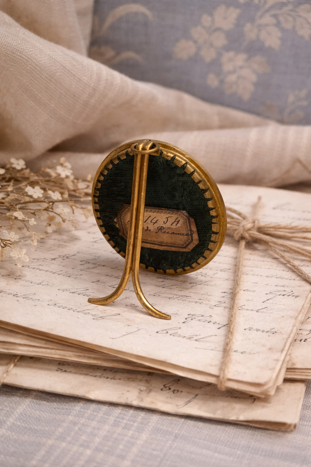 Antique French Portrait Miniature After Madame Récamier, Signed Duverney, Gilt Bronze Frame