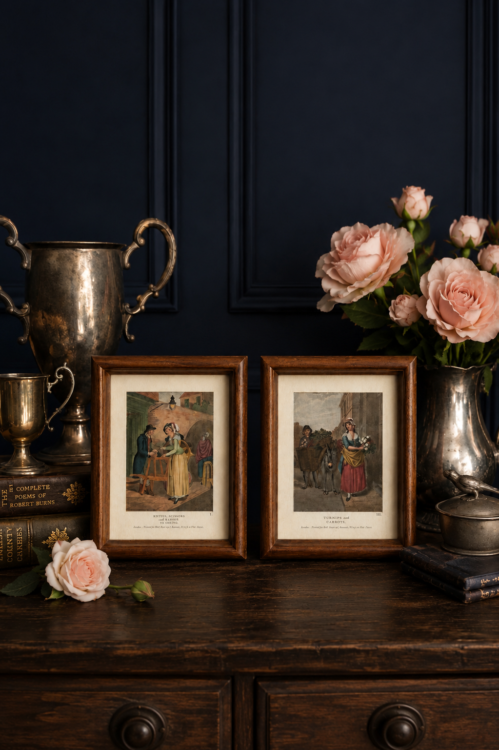 Antique Cries of London Hand-Colored Engravings, Pair in Wood Frames | After Francis Wheatley