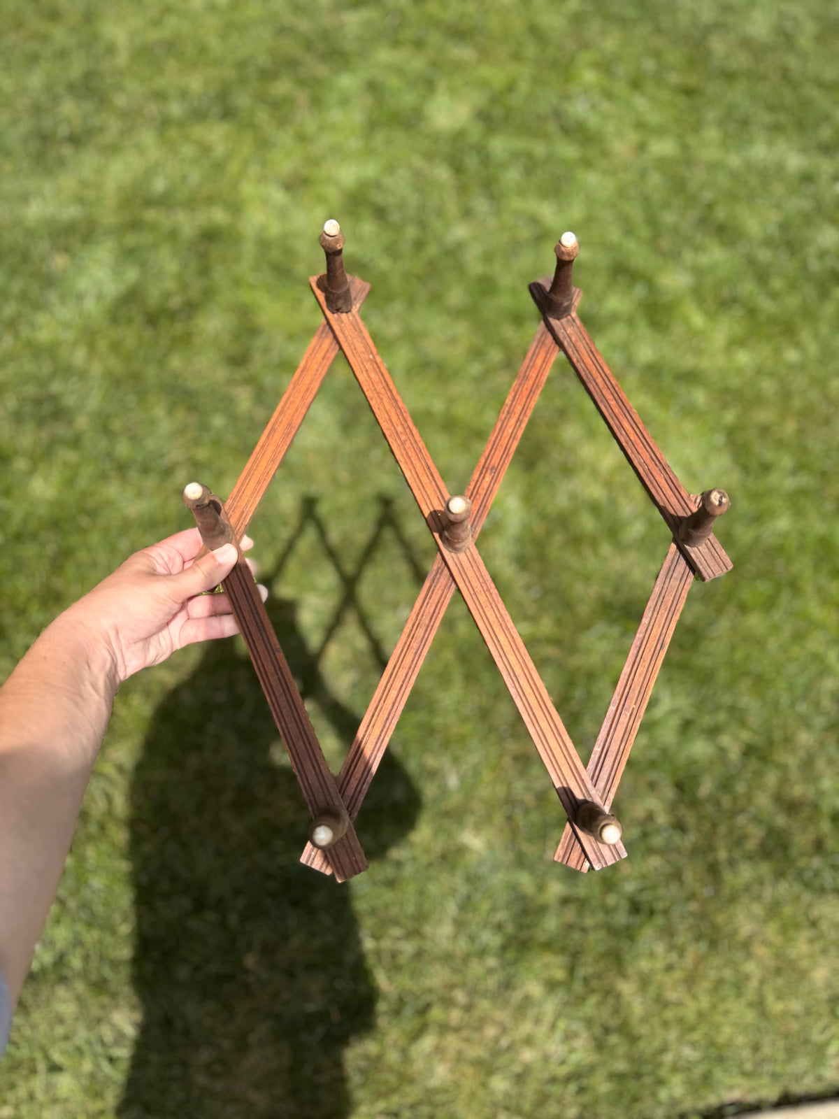 Vintage Wooden Accordion Peg Rack Wall Coat Hat Rack Expanding Wall Hanger