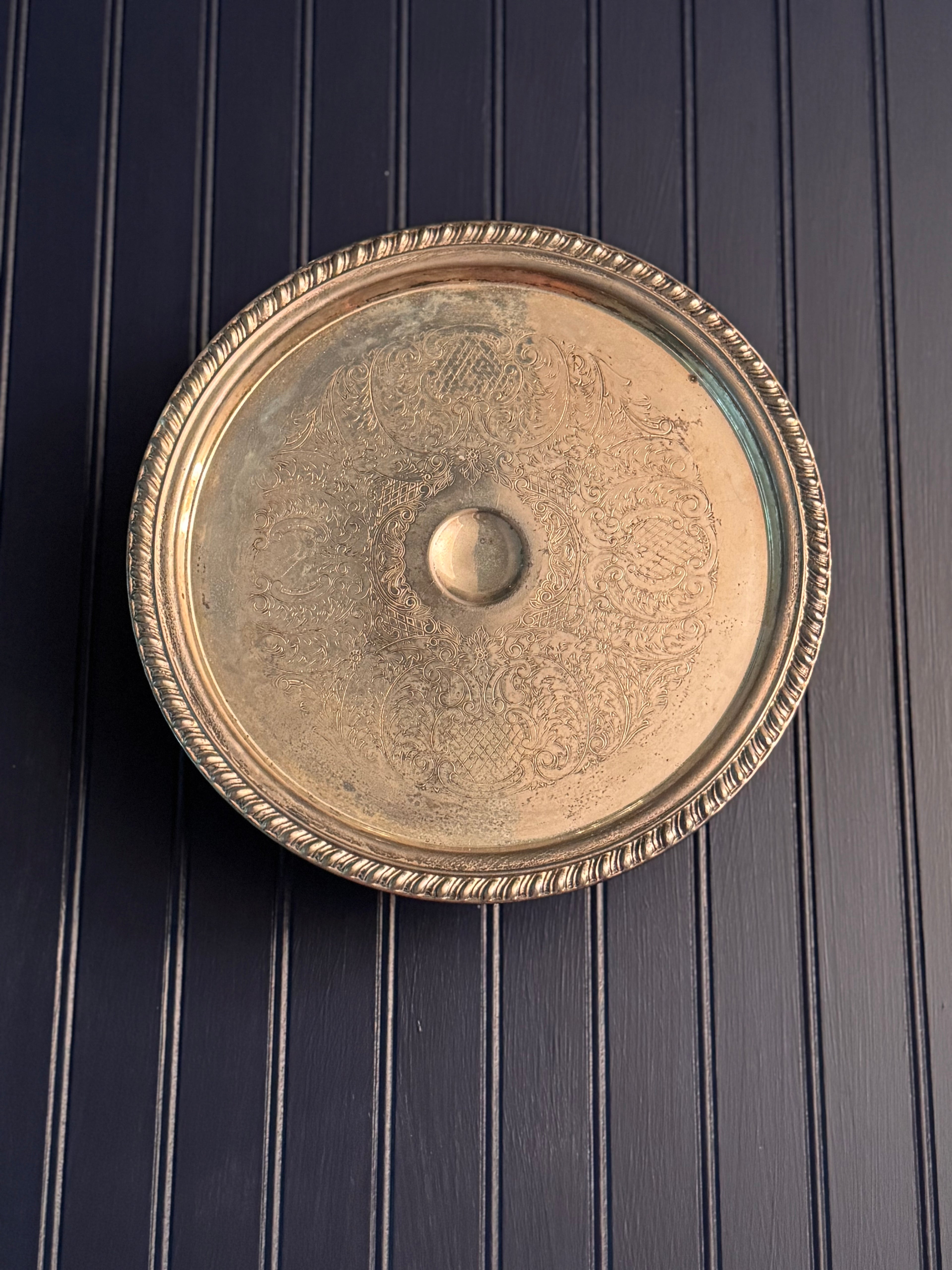 Vintage Silver-Plated Cake Stand | Ornately Engraved Pedestal Display Riser