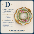 Antique Limoges B&H France Hand-Painted Floral Plate | Green & Gold Gilt | 8.5”