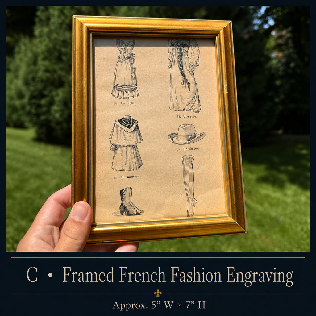 Framed French Fashion Engraving | Petit à Petit Antique Book Illustration | 5” × 7”