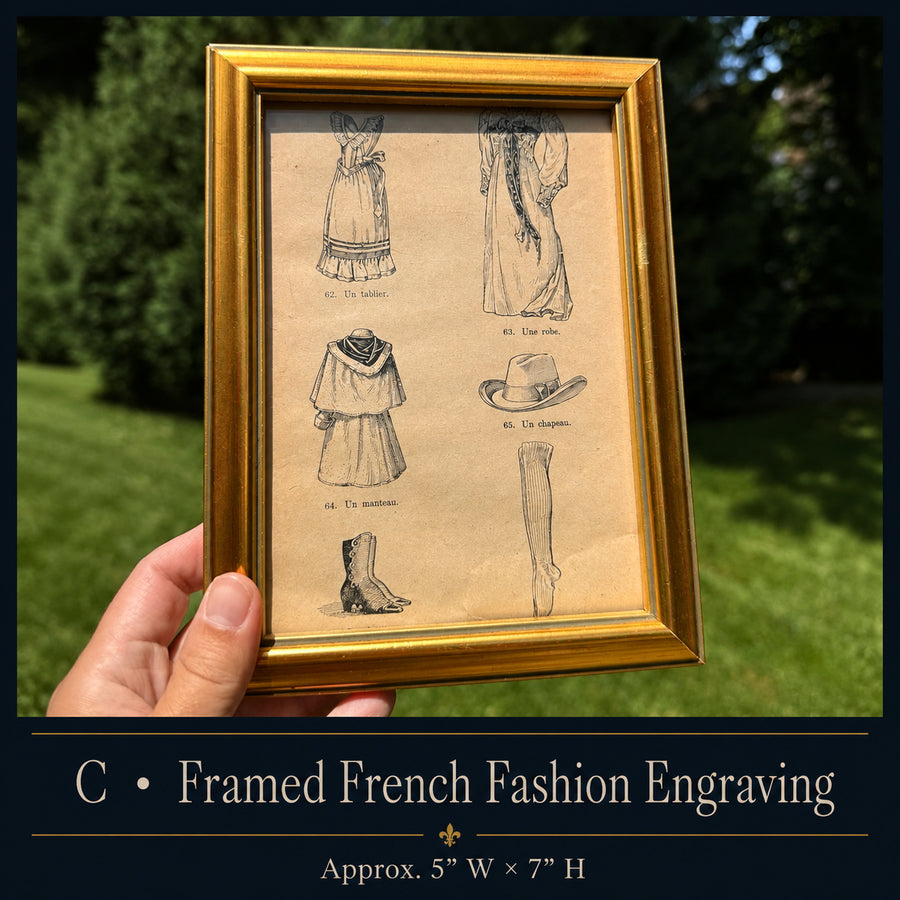 Framed French Fashion Engraving | Petit à Petit Antique Book Illustration | 5” × 7”