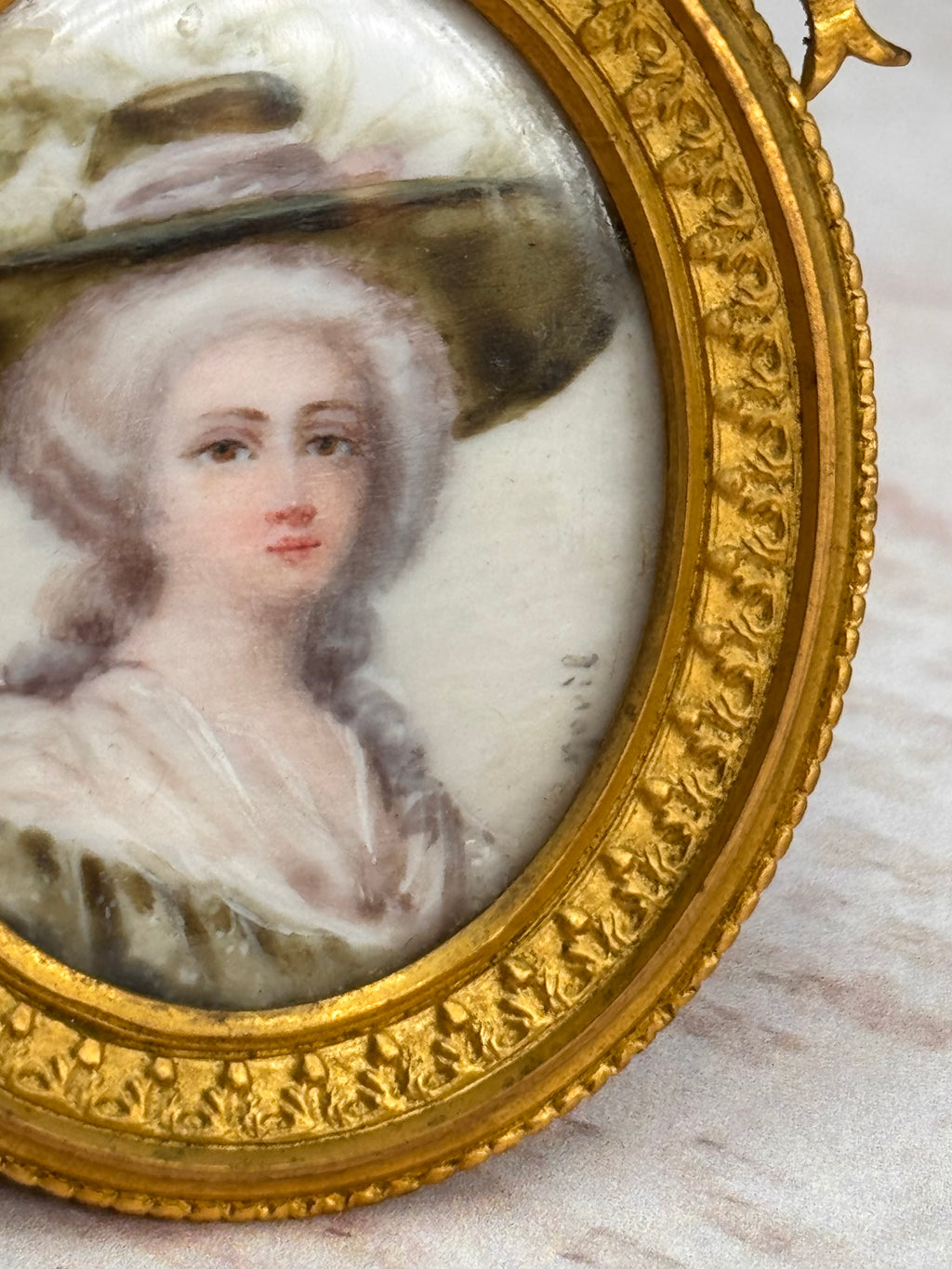 Antique French Gilt Bronze Miniature Portrait of a Noblewoman