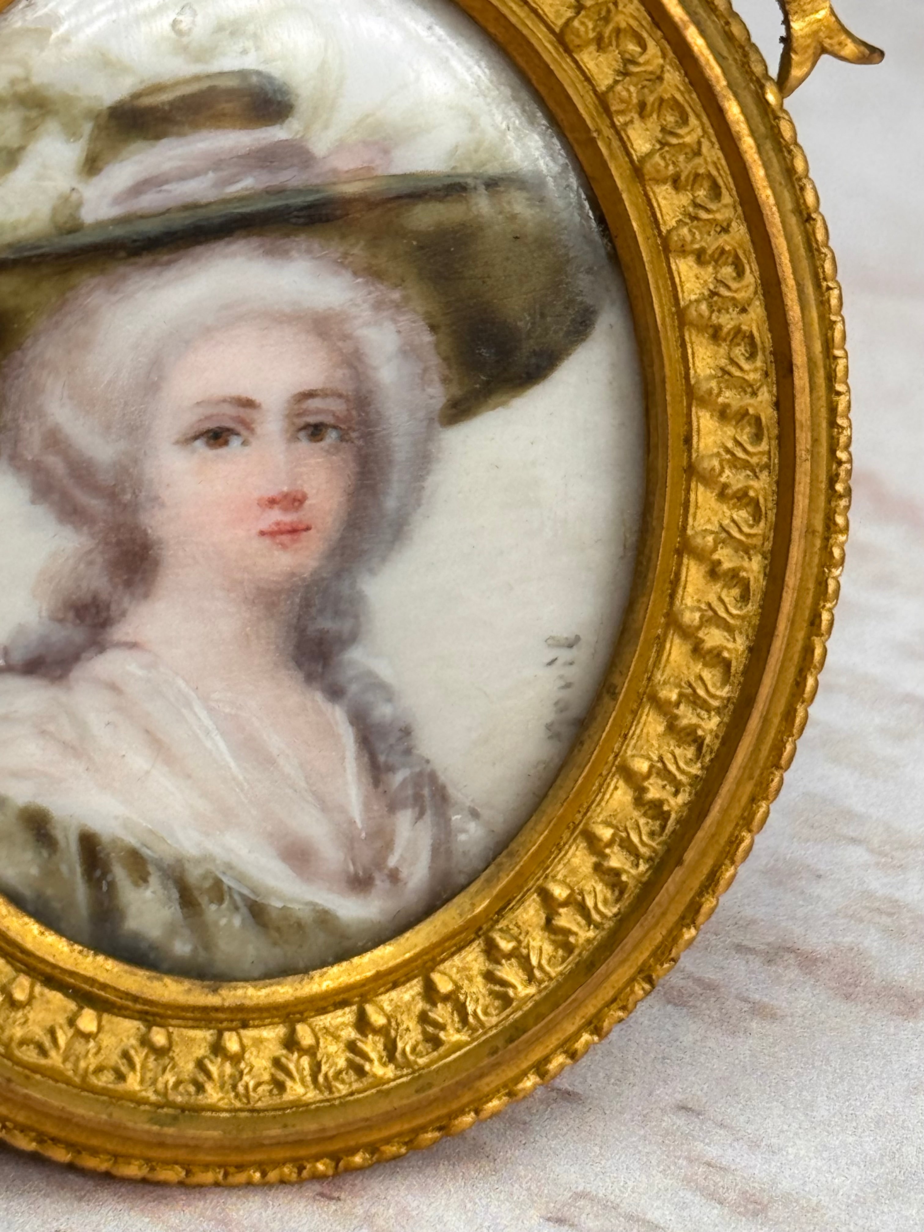 Antique French Gilt Bronze Miniature Portrait of a Noblewoman