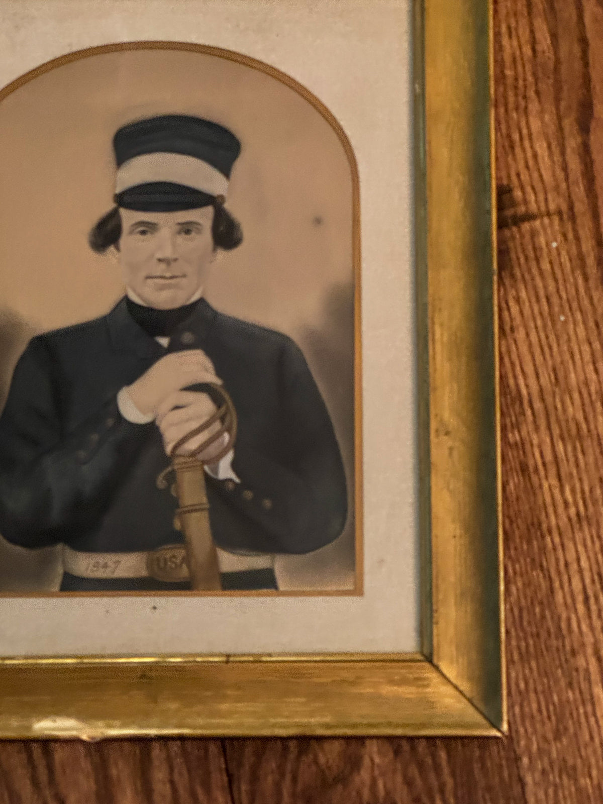 Antique Mexican-American War Soldier Portrait Print | 1847 Military Portrait in Gilt Frame