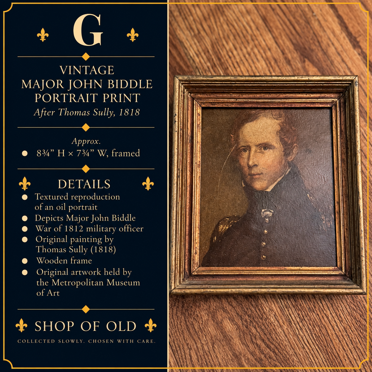 Vintage Major John Biddle Portrait Print | After Thomas Sully, 1818