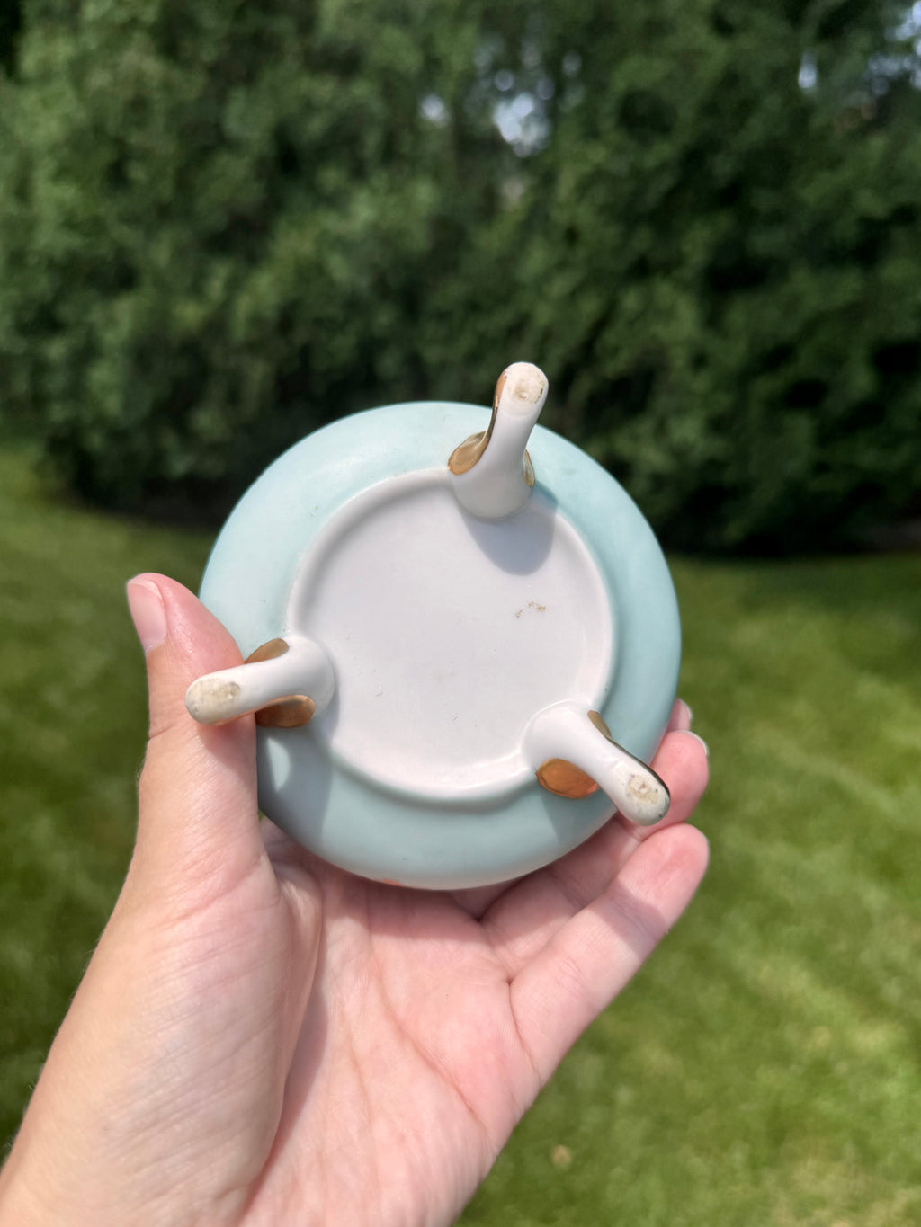 Vintage Lefton Footed Porcelain Trinket Box | Victorian Courting Couple | Made in Japan