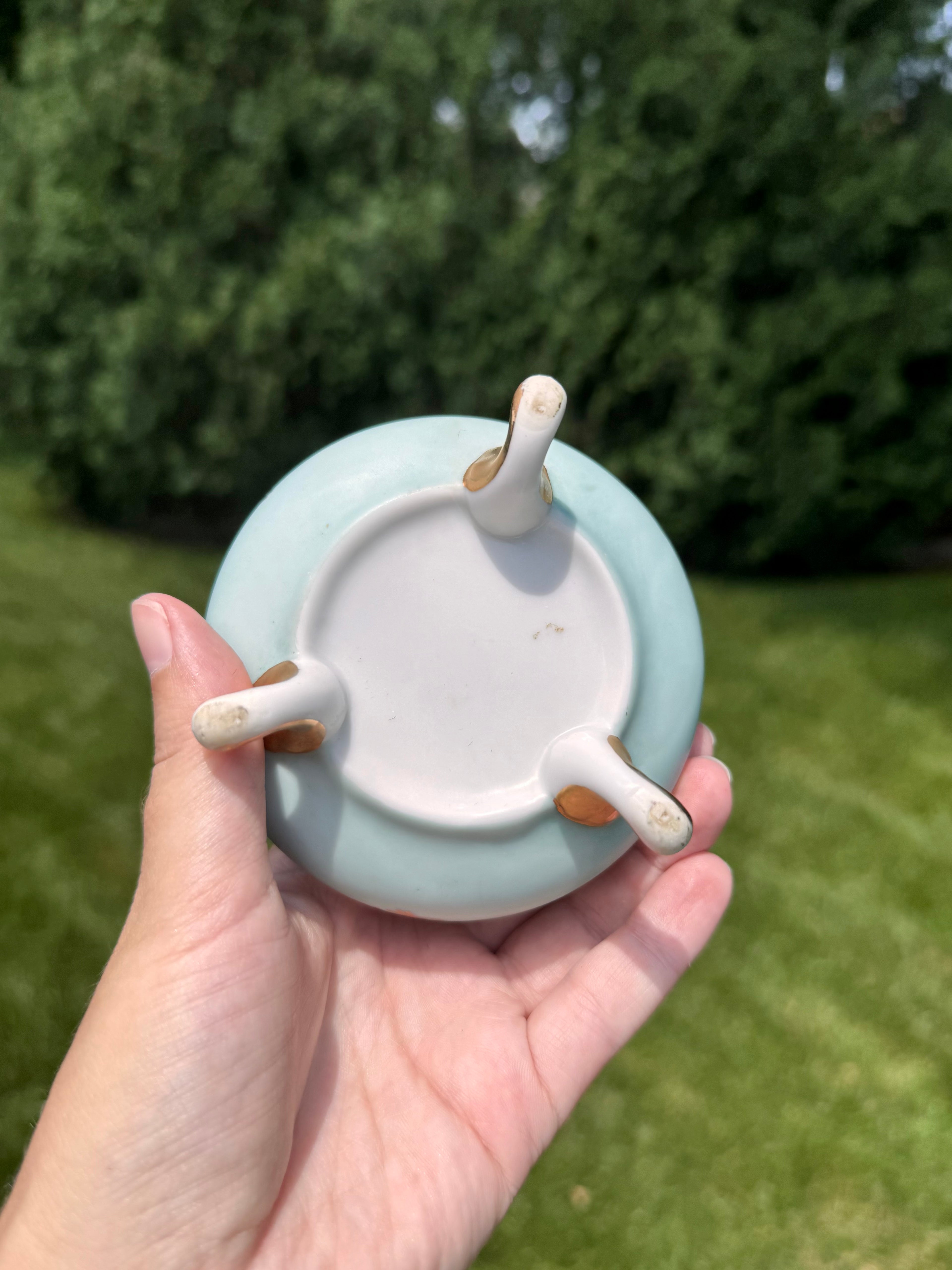 Vintage Lefton Footed Porcelain Trinket Box | Victorian Courting Couple | Made in Japan