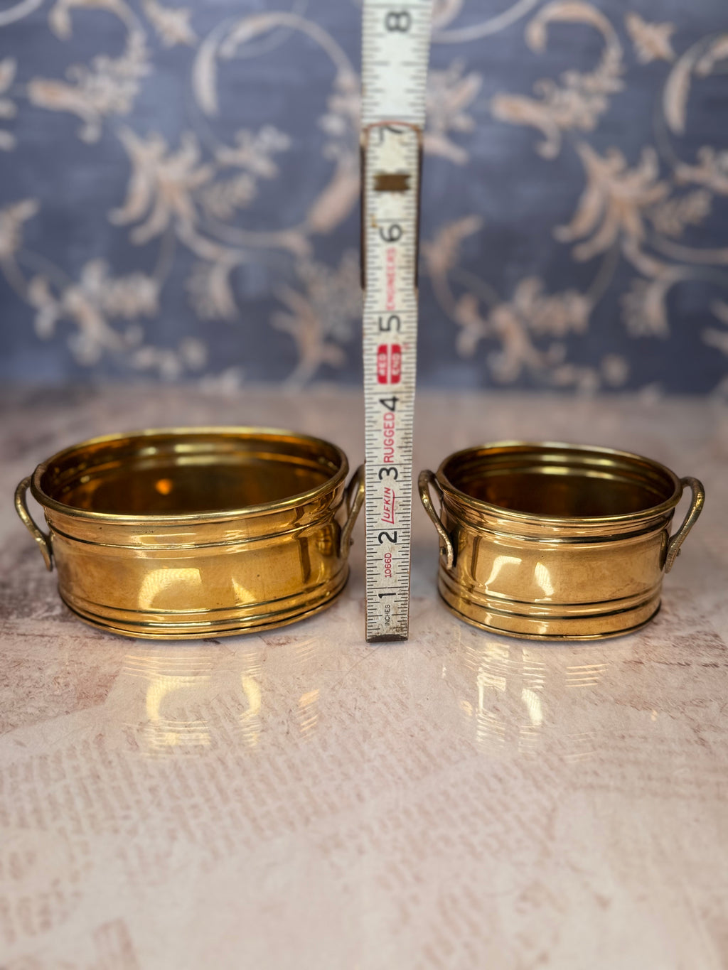 Vintage Brass Jardiniere Planter Pair Nesting Brass Cachepots