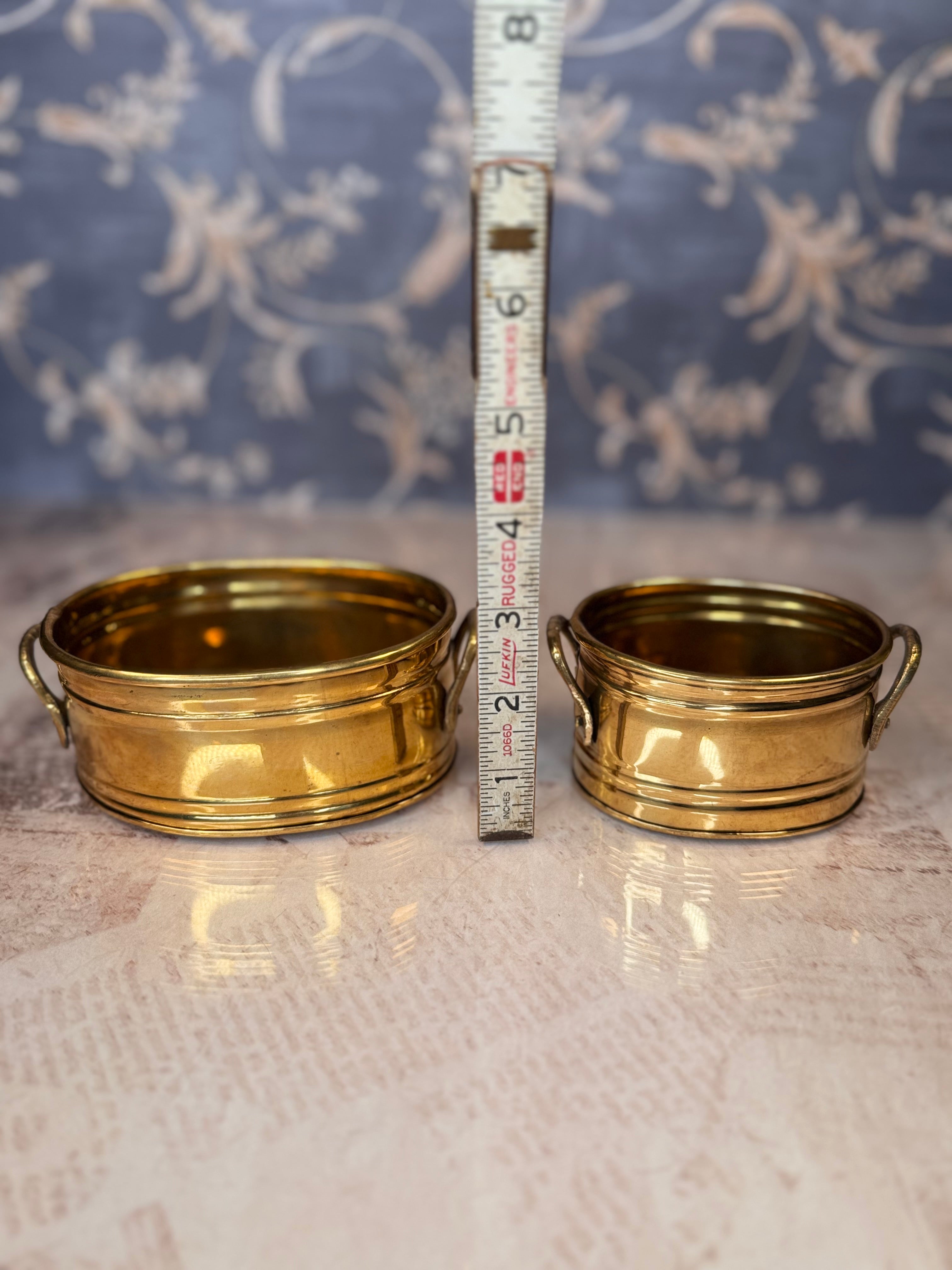 Vintage Brass Jardiniere Planter Pair Nesting Brass Cachepots