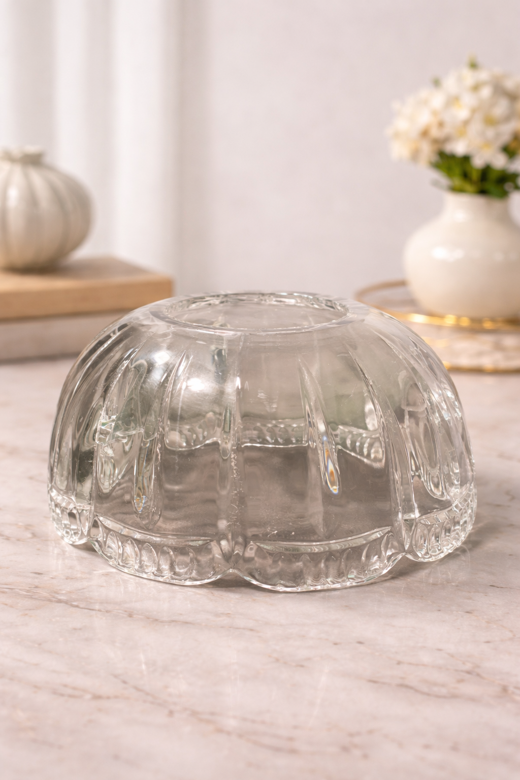 Sculptural Pressed Glass Fairy Lamp on Pedestal