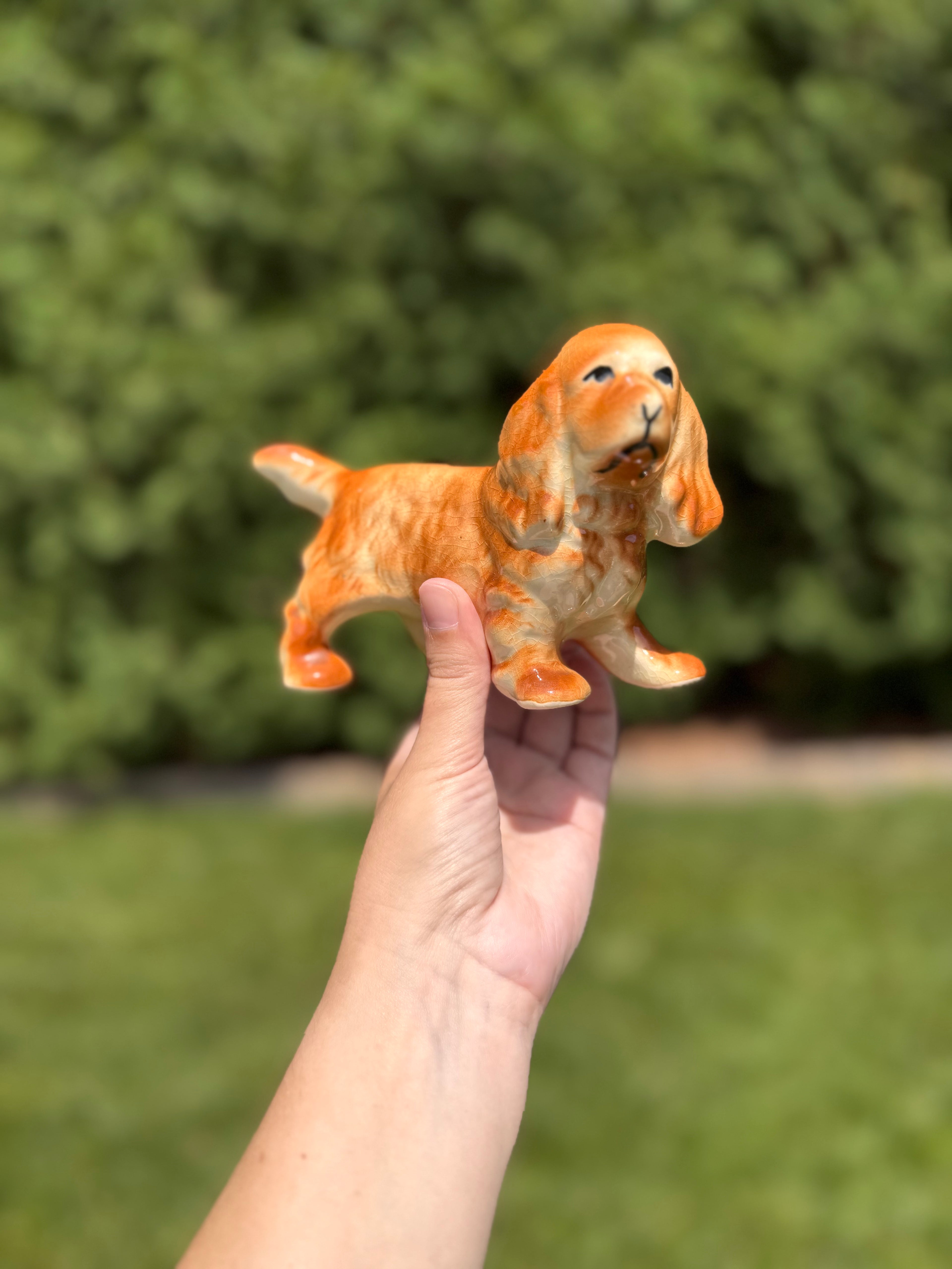 Vintage Porcelain Spaniel Figurine Orange & White Dog Statue