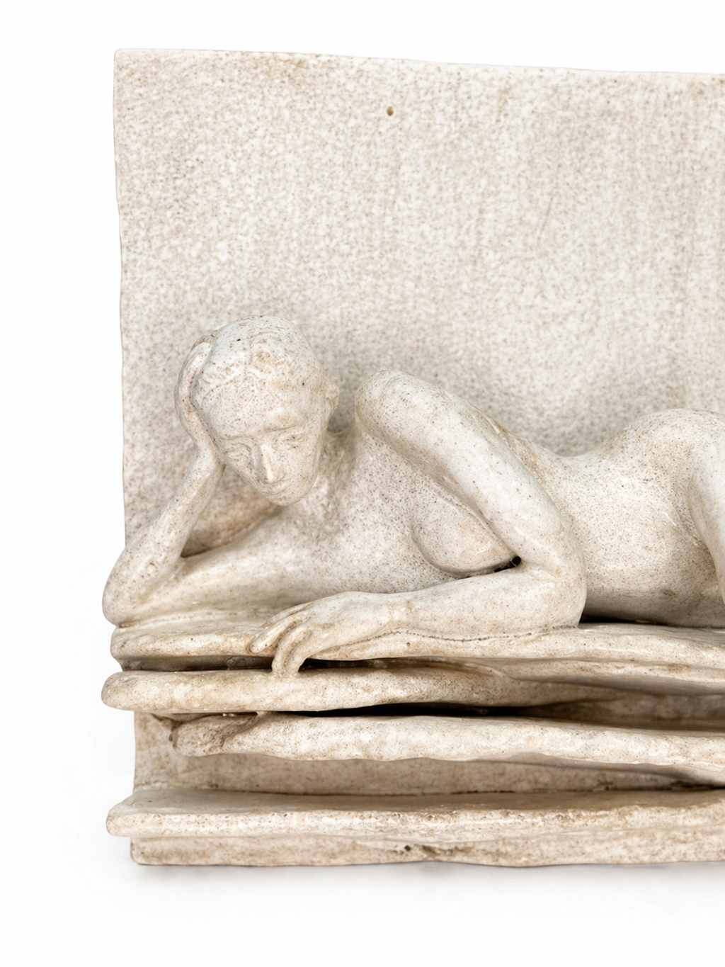 Reclining Nude Figure Bas Relief | Faux Stone Modernist Wall Sculpture