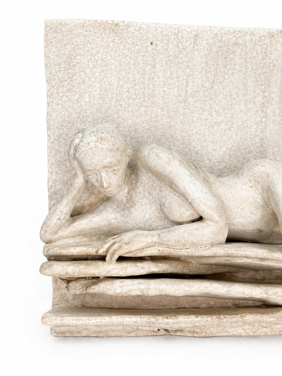 Reclining Nude Figure Bas Relief | Faux Stone Modernist Wall Sculpture
