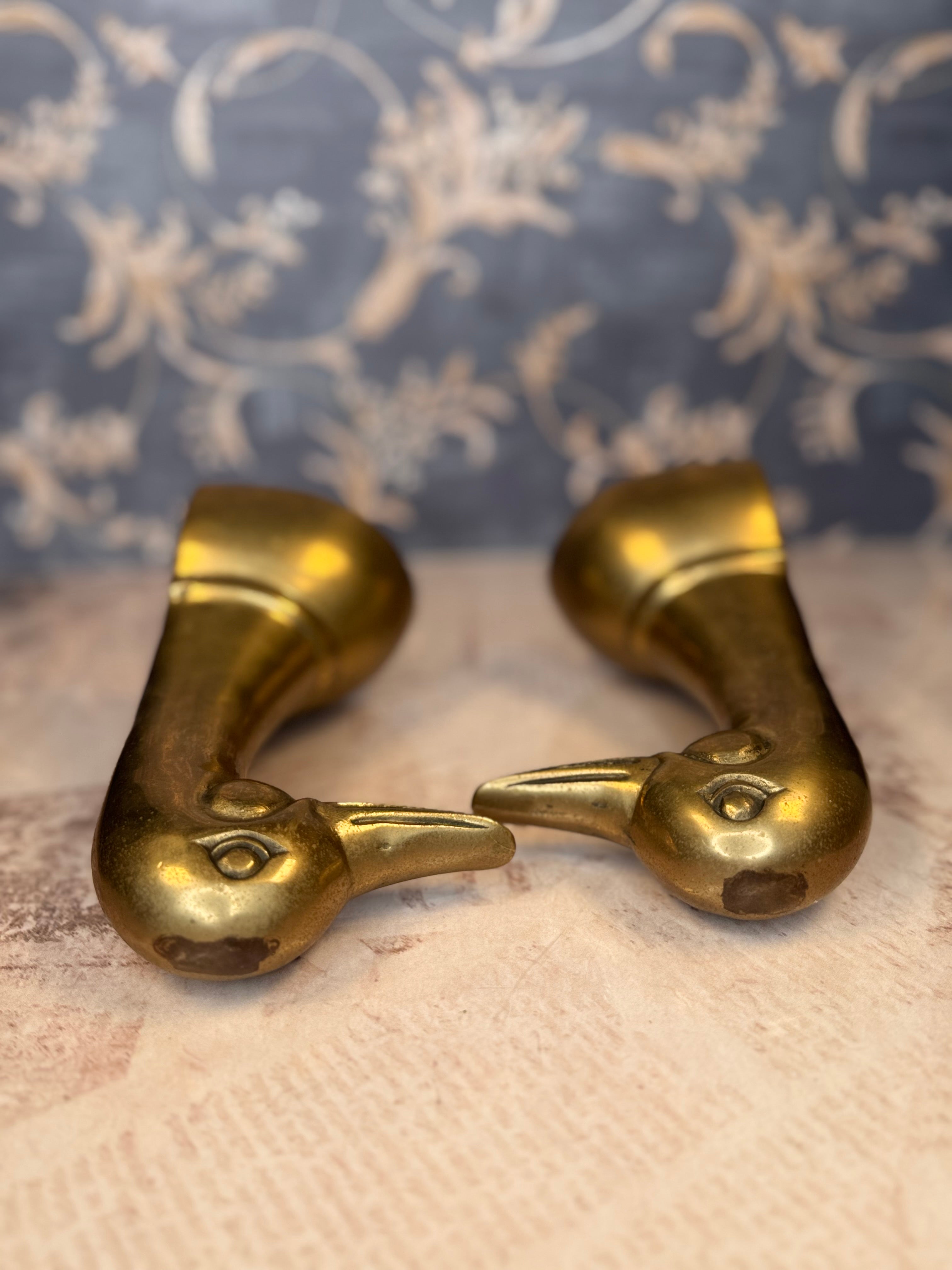 Vintage Brass Duck Bookends | Mid-Century Waterfowl Bookends