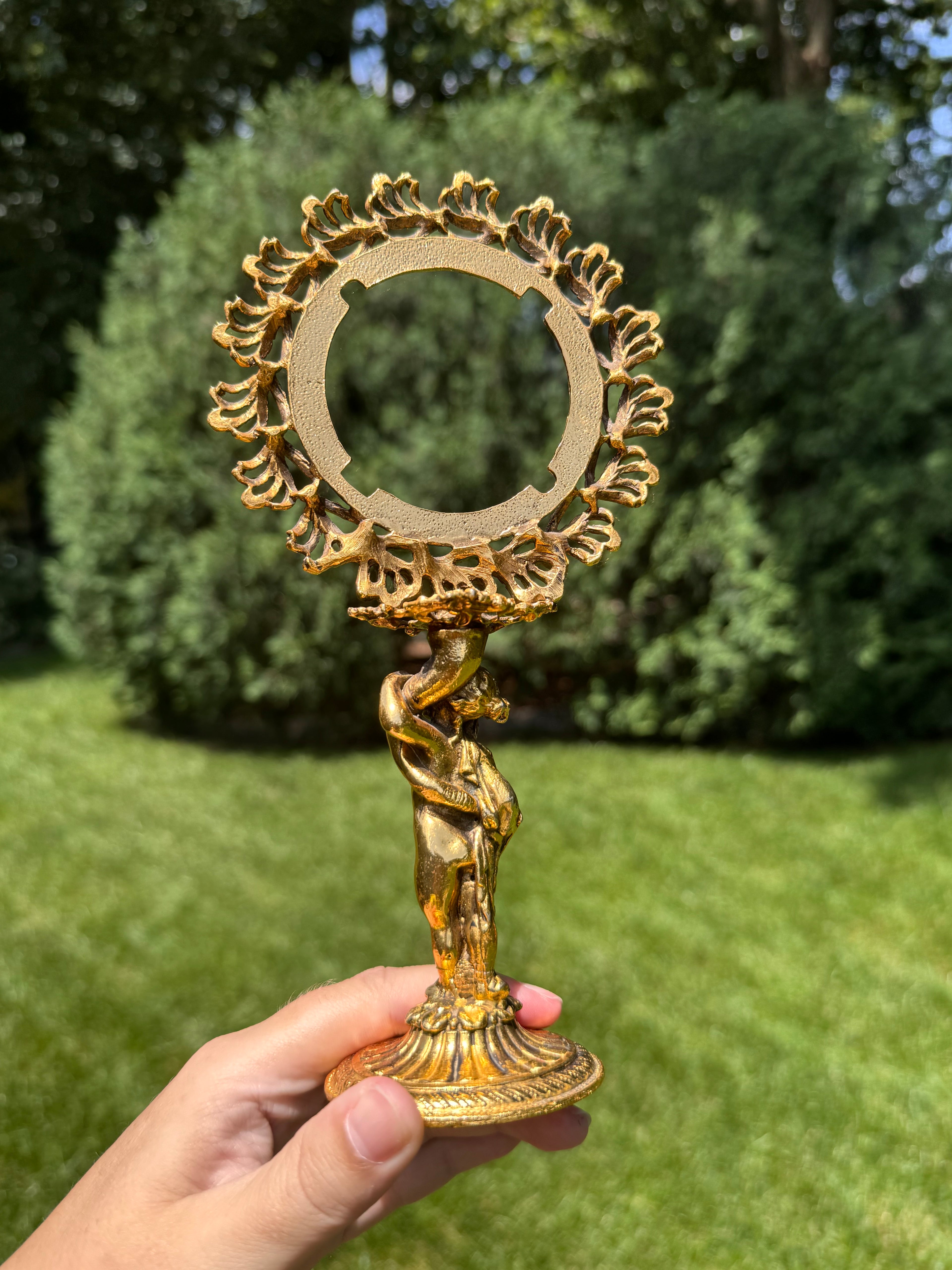 French Ormolu Clock Fragment Pediment on Stand | Decorative Salvage Object, 8.5”