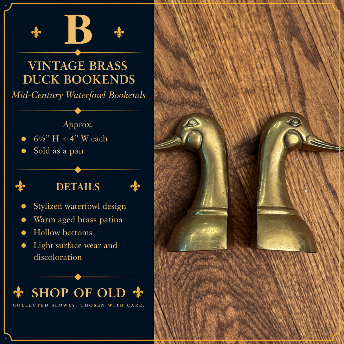 Vintage Brass Duck Bookends | Mid-Century Waterfowl Bookends