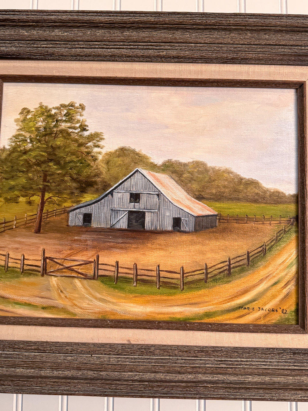 Original Barn Oil Painting by Marie Jacobs (1982) | Signed Framed Americana Landscape