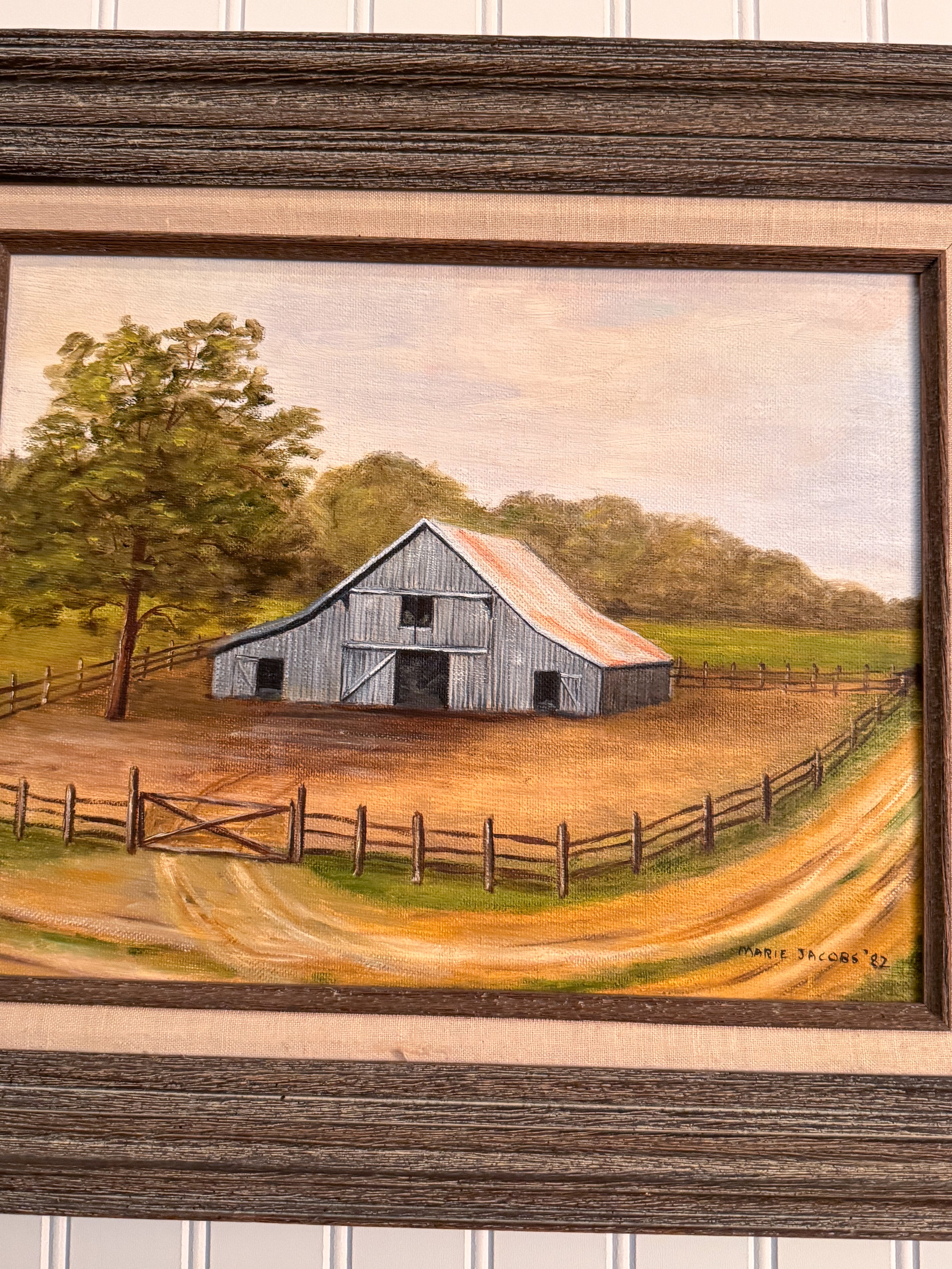 Original Barn Oil Painting by Marie Jacobs (1982) | Signed Framed Americana Landscape