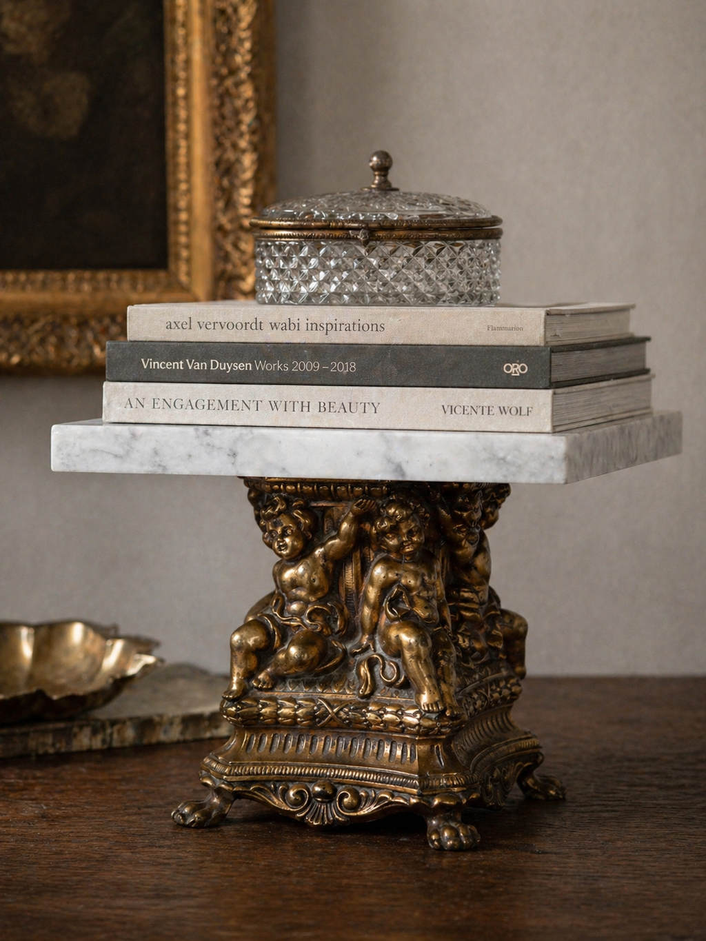 Italian Marble & Gilt Cherub Pedestal Riser — Estate Conversion