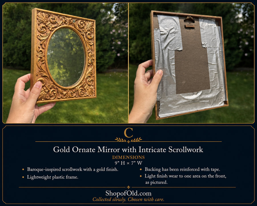 Vintage Gold Ornate Oval Wall Mirror | Baroque Style Accent Mirror