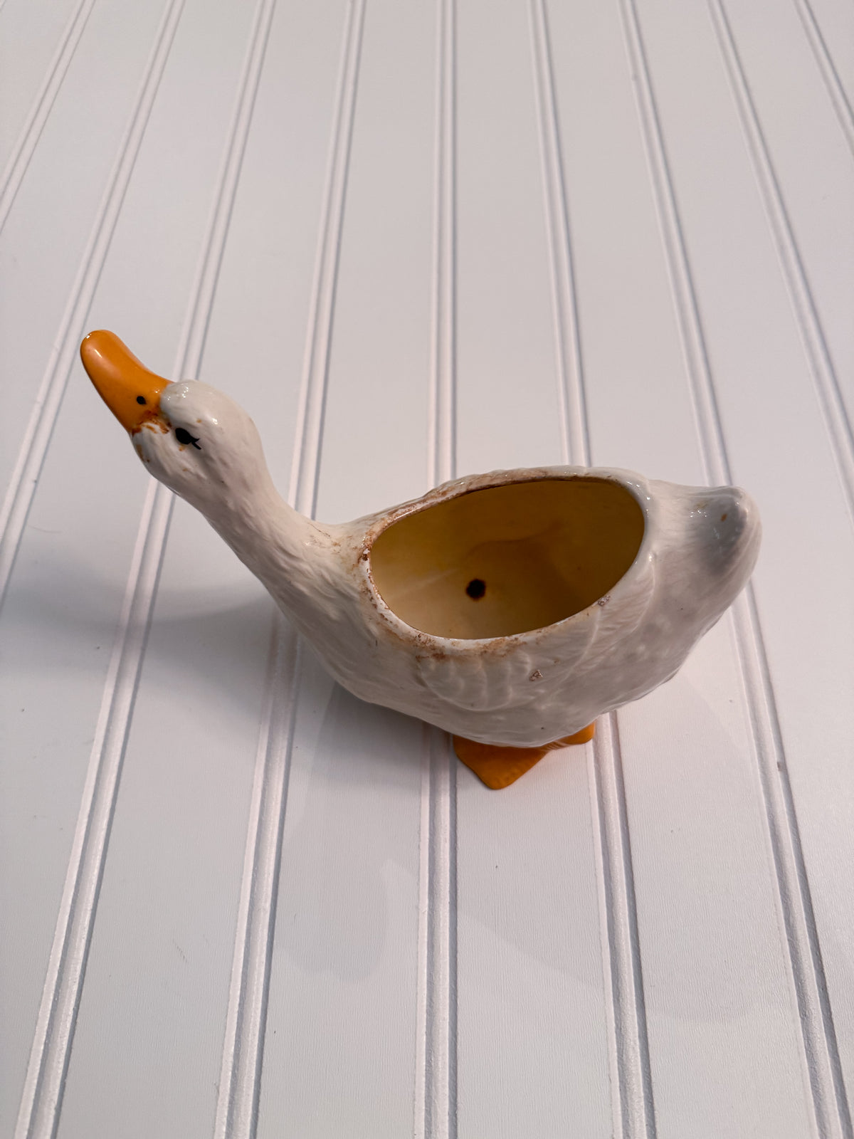 Vintage White Ceramic Goose Planter | Cottage Farmhouse Decor | 1980s–1990s