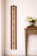 Signed Vintage Needlepoint Bell Pull | Handworked Floral Textile, 65” with Brass Mount